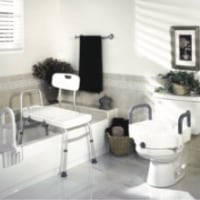 bathroom with bath safety items