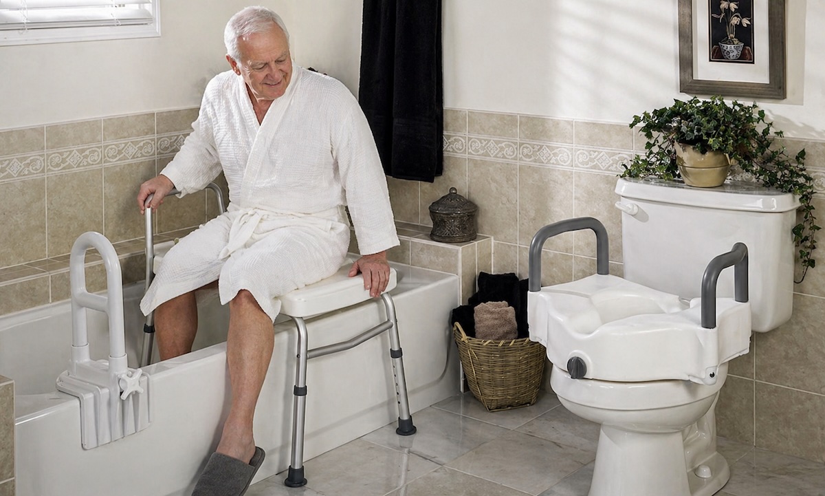 A man benefiting from bathroom safety products