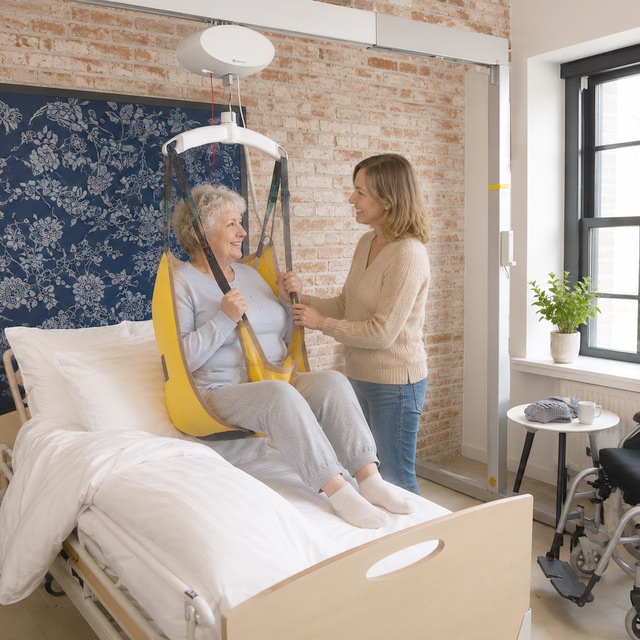 Caregiver lifting client