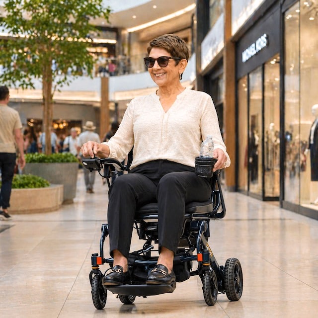 woman shopping with portable Power Wheelchair