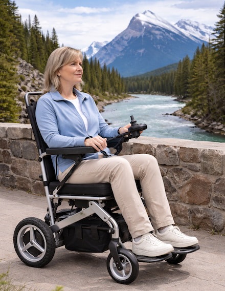 woman on Power Wheelchair in Jasper