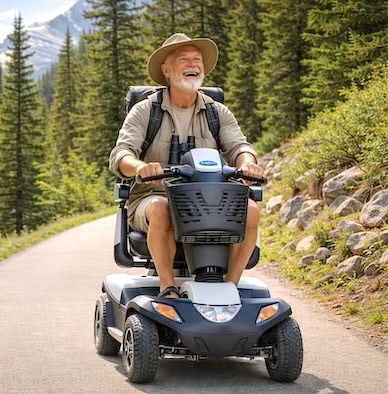 Mobility Scooter Rider on paved park trail
